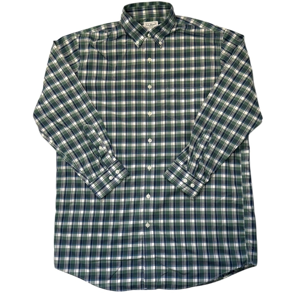 L.L. Bean Blue and White Plaid Shirt Men’s M- Tall
